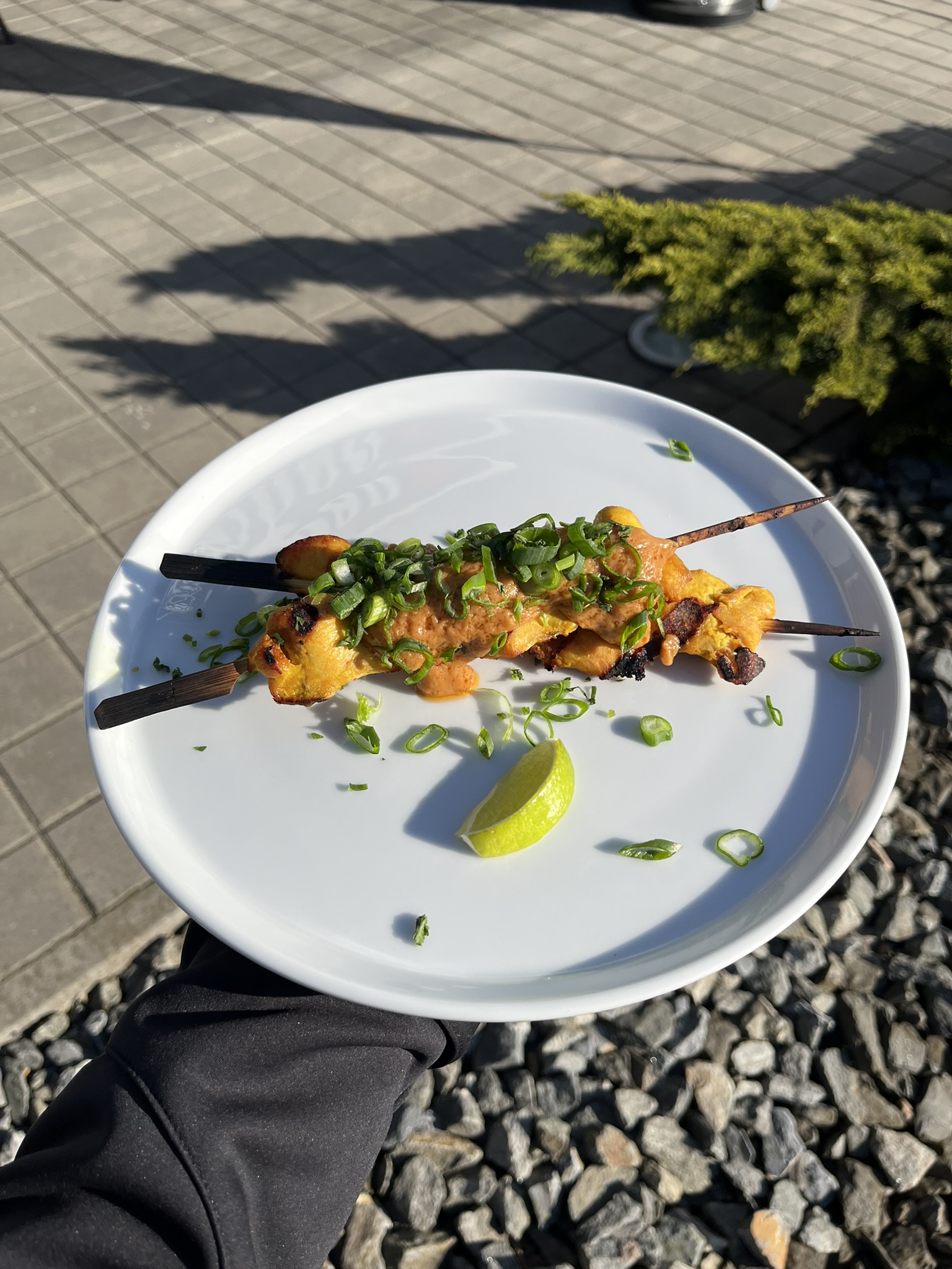 Thajské kuřecí satay s arašídovou omáčkou - na talíři