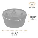 Petromax litinový kotlík Dutch Oven s nožičkami - 34 cm, 16,1 l - Rozměry