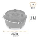 Petromax litinový kotlík Dutch Oven s nožičkami - 18 cm, 1,6 l - Rozměry